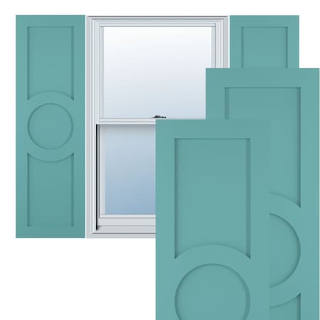 True Fit PVC Center Circle Arts & Crafts Fixed Mount Shutters, Pure Turquoise, 15W X 58H